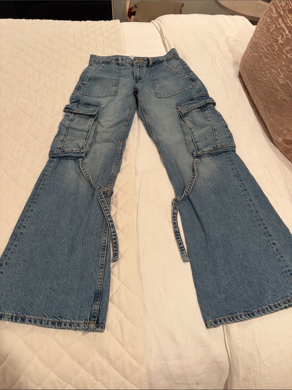 Zara Light Blue Flare Cargo Jeans